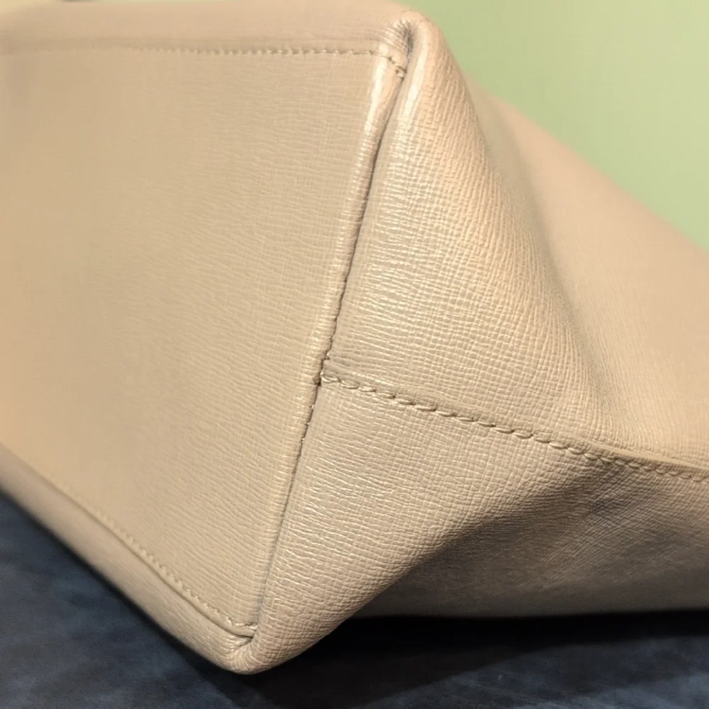 Furla Taupe Leather Tote Handbag Nice Purse 13 x 8 Stylish Club Career - Picture 8 of 16